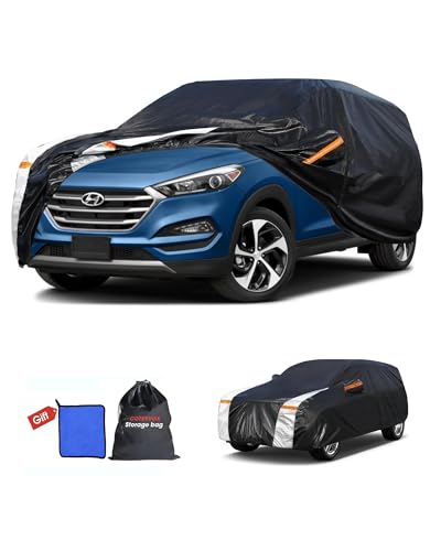 Image of Multi-Layer Car Cover Custom Fit for Hyundai Tucson (ix35)(2015-2026), 100% Waterproof All Weather for Automobiles, Gift with Towel, Heavy Duty Car Covers for Rain Sun UV Protection with Door Zipper