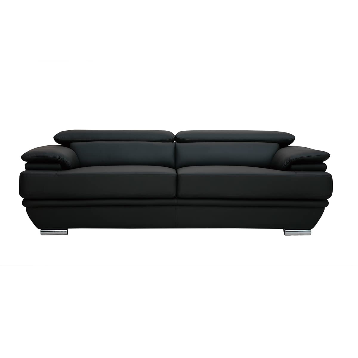 Miliboo Canapé Design avec têtières Ajustables 3 Places Cuir Noir et Acier chromé Ewing