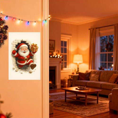 2-piece vintage Santa Claus and reindeer holiday decorative tin plaque set measures 12 x 8 inches. Suitable for indoor and outdoor use, winter decoration, and gifting. Perfect for display in your home, bathroom, garage, or patio. — view 4