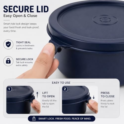 Image of Stainless Steel Food Storage Container Set 400 ml | Microwave Safe & Dishwasher Safe Lunch Bowl with Airtight Lid | Leak-Resistant Steel Container for Kitchen, Office & Travel (dark blue, set of 3)
