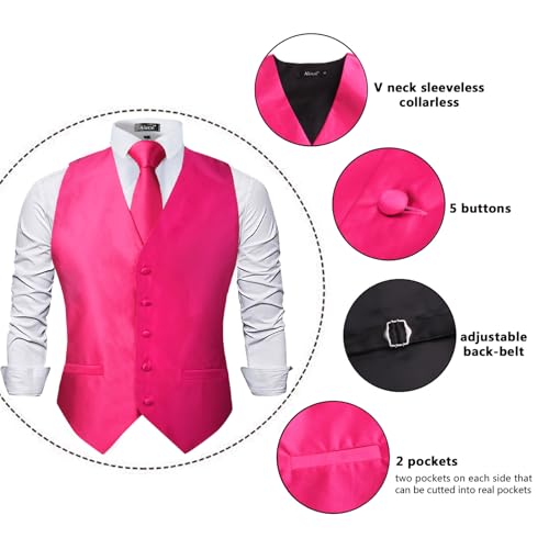 Mens Classic 2 Pcs Solid Color Satin Suit Vest Set3