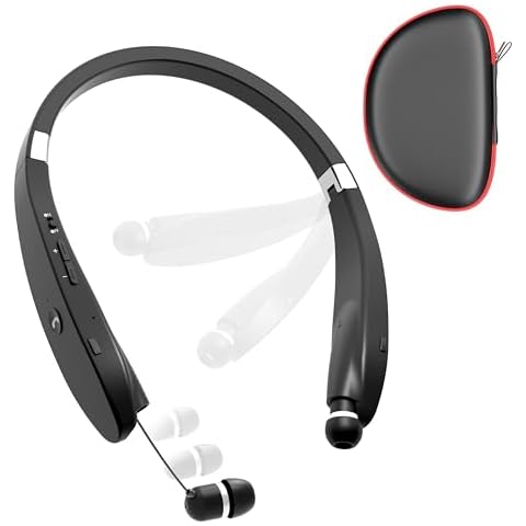 Dpvisn Bluetooth Neckband Headphones with Retractable Earbuds Cover