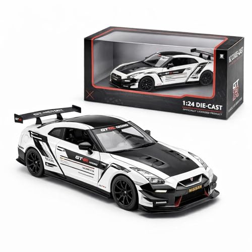 Image of Nissan GTR 1:24 Scale Die Cast Metal Car - Pull Back Widebody Sports Model with Openable Doors & Hood, Lights & Sound, Collectible Showpiece for Kids 6+ & Car Enthusiasts