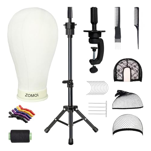 ZOMOI Wig Stand with Head 22 Inch Canvas Wig Head with Stand for Wigs Canvas Mannequin Head Manikin Head Block Set for Wigs Making Display with Wig caps T Pins C Bristle Brush