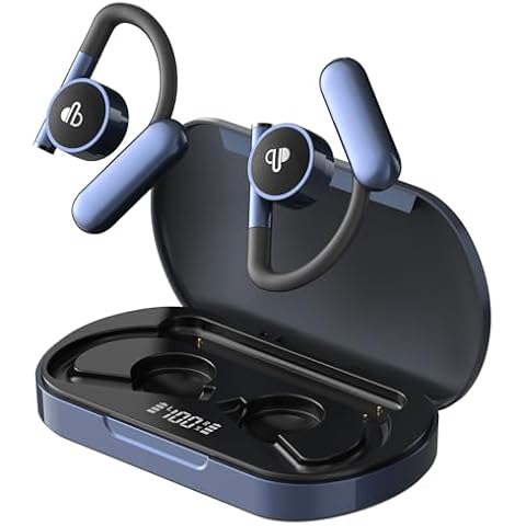 Open Ear Headphones Wireless Bluetooth earbuds 48H Playback Charging Case Digital Display Sports Ear buds with Earhook Premium Deep Bass IPX7 Waterproof for Sports, Running, Walking, Workout Cover