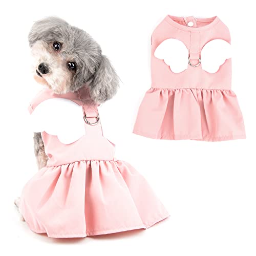Ranphy Angel Wings Puppy Dresses for Small Dogs Girls Pet Clothes with D-ring Doggy Apparel Comfortable Summer Shirt Skirt Chihuahua Yorkie Cats Outfits