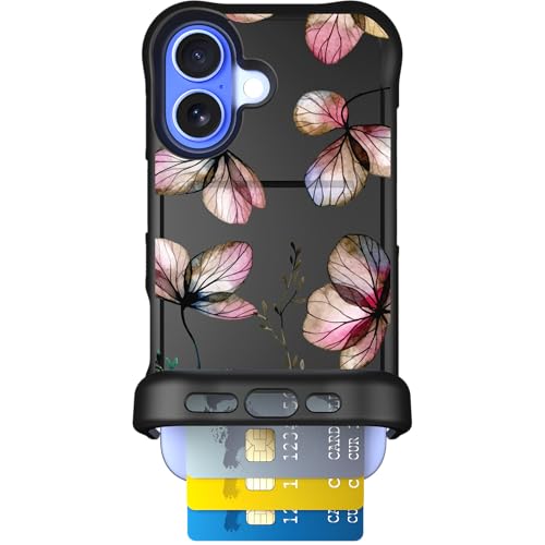 Coque iPhone 16 porte-cartes Scooch Wingmate avec protection RFID et motif fleurs séchées