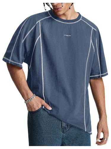 Men's Letter Print Oversized T-Shirts Y2k Short Sleeve Crew Neck Streetwear Tee Tops