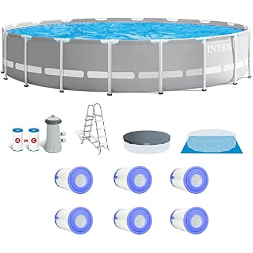 Intex 18ft X 48in Prism Frame Pool Set with Filter Pump, Ladder, Ground Cloth & Cover