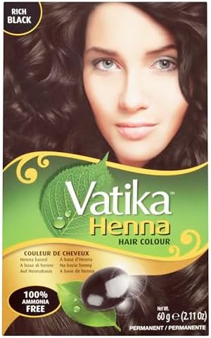 Vatika Naturals Permanent Hair Dye Rich Black, 100% Grey Coverage, Ammonia-Free, for Rich, Long-Lasting Color, No Damage, for Healthy, Vibrant Hair - 6 Sachets X 10g