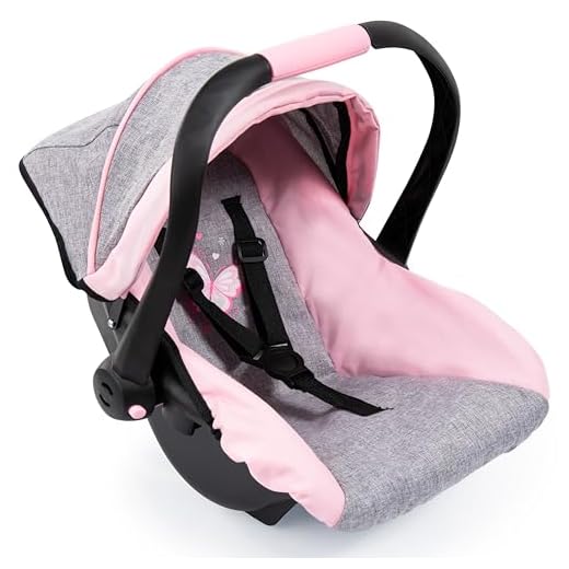 Bayer Design 67933AA Toy, Car Seat Easy Go for Neo Vario Pram with Cover, Doll Accessories, Pink, Grey with Butterfly