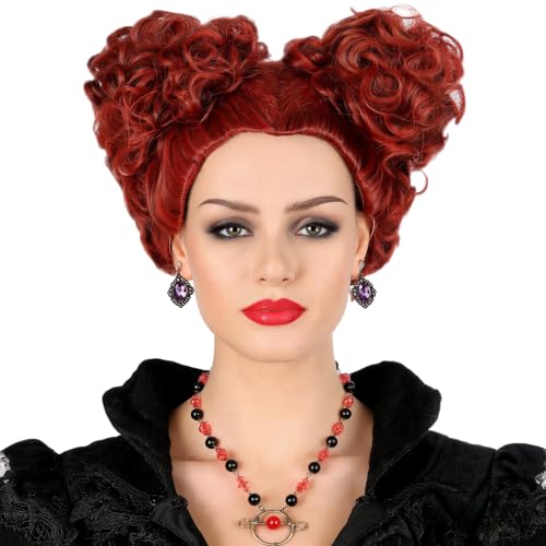 Topcosplay Women's Wig With Necklace Earrings Red Brown Short Cosplay Wig Halloween Costume Party Wigs