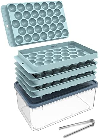 Icediver Circle Ball Ice Trays for Freezer with Lid & Bin, Sphere Ice Cube Mold Making 99 x 1.0IN Small Round Ice Cubes(Updated Blue Ice Trays, 1 Ice Bucket & Tongs)