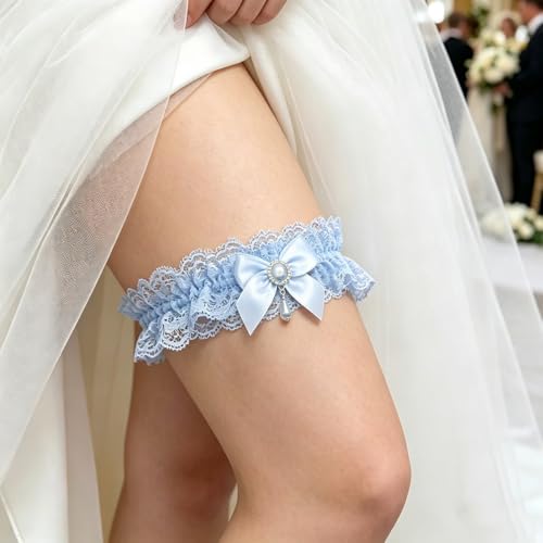 Image of Blue Garters for Bride Wedding Garter Set for Bride Bridal Garter Leg Thigh Blue