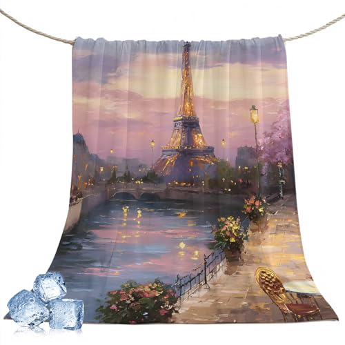 Cooling Throw Blanket 60"x80" for Adults Vintage Eiffel Tower Lightweight