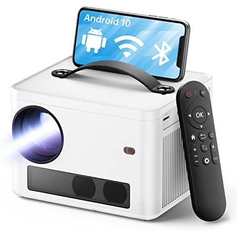 Smart Native 1080P Projector with Android 10 5G WiFi and Bluetooth, 8000 Lux, Movie Projector for Home and Outdoor Use, Built-in YouTube, Prime Video Cover