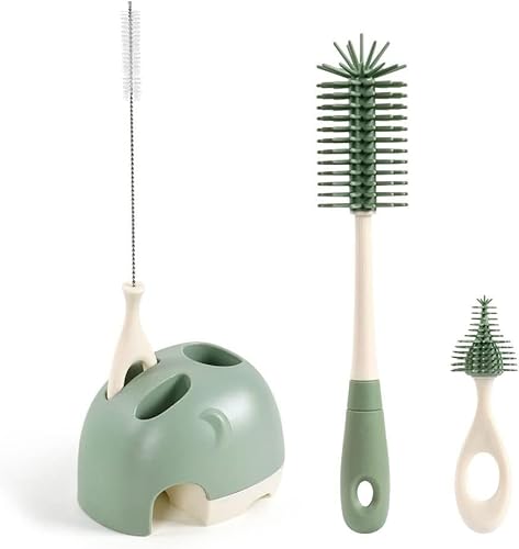 Baby Bottle Brush, Silicone Bottle Brush with Stand, 360° Rotating Bottle Cleaner Set, 3 in 1 Bottle and Teat Cleaning Brush, for Long Narrow Neck Bottles, Water Bottles, Drinking Glasses