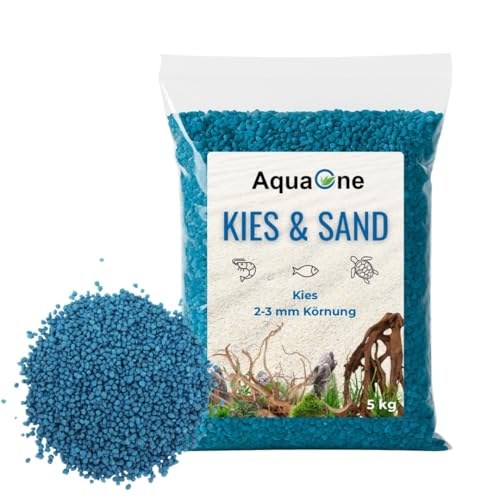 AquaOne Aquarium Kies Sand 5 kg I Bodengrund hell schwarz bunt fein mittel grob I Aquariumkies Premium Qualität I Quarzsand Aquariumkies Deko Aquascaping Körnung (türkis 2-3mm)