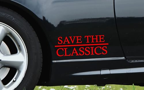 Save The Classics – Adesivo per auto Decal Tuning Auto d'epoca Vecchia Auto Youngtimer Bruciatore motore (Classics – rosso lucido)