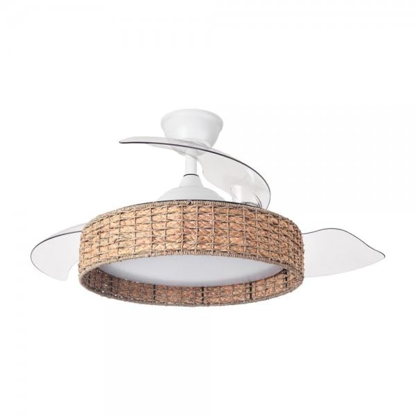 Bilake Lámpara Ventilador de Techo con Luz 59W 6980Lm Retráctil con Diseño Mediterráneo de Ratán