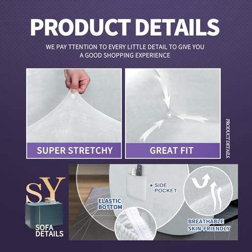 Image of ZNSAYOTX Stretch Velvet Recliner Cover 4-Pieces, Thick Soft Recliner Chair Slipcover with Pocket, Non-Slip Elastic Bottom for Kids Pets, Luxury Plush Reclining Protector Comfy Washable (Silver Grey)