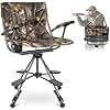LET'S CAMP Folding Hunting Chair for Blinds 360 Degree Silent Swivel, 330LBS Capacity Portable Padded Cushion Hunting Seat with Armrest, 4 Legs Adjustable Height, Shoulder Strap, Cup Holder-CAMO
