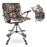 LET'S CAMP Folding Hunting Chair for Blinds 360 Degree Silent Swivel, 330LBS Capacity Portable Padded Cushion Hunting Seat with Armrest, 4 Legs Adjustable Height, Shoulder Strap, Cup Holder-CAMO