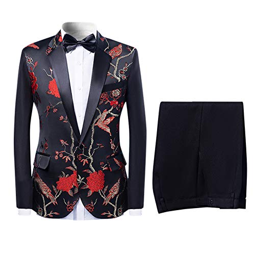 Cloudstyle Mens Suits One Button Floral Blazer 2-Piece Wedding Suits Jacket and Pants