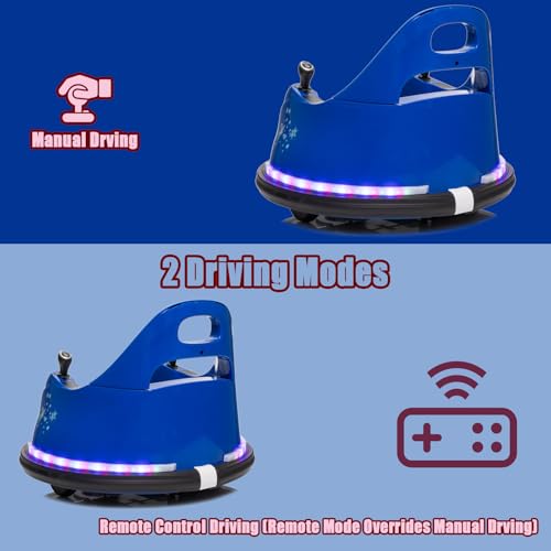 Image of Electric Kids Car Ride On Bumpin Bumper Car for Boys and Girls, 12V Electric Bumper Car Toy Gifts W /Parent Remote Control, 360 Spin, Music and Bright LED Lights, Dark Blue