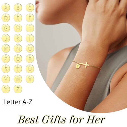 Cross Bracelet for Women, Easter Basket Stuffers for Teens Gold Initial Bracelets for Teen Christian Gifts for Women Dainty Religious Baptism Religious Confirmation Communion Faith Jewelry