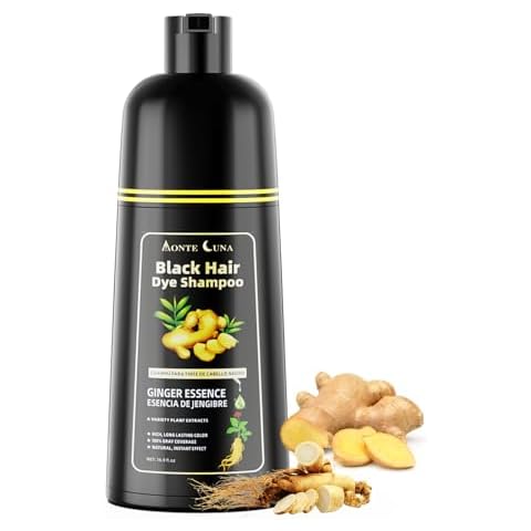 COSMTEK Black hair dye shampoo for men/women,instant hair color shampoo for gray hair coverage.Ginger & Ginseng champu para canas Cover