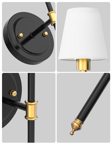 Image of DORESshop Battery Operated Wall Sconce Set of 2, Wireless Wall Light Easy to Install, 7 Color Rechargeable Wall Sconces, Sconce Wall Decor Set of 2 for Bedroom, Living Room, Gold and Black, 24.6in