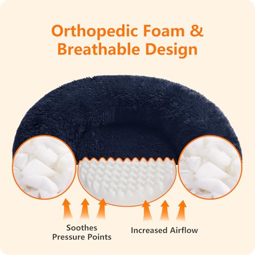 HMTOPE Orthopädisches Hundebett rund Hundekissen Hundesofa Katzenbett Donut Kuscheliges Hundekorb Waschbar, 80 cm Ø, Navyblau