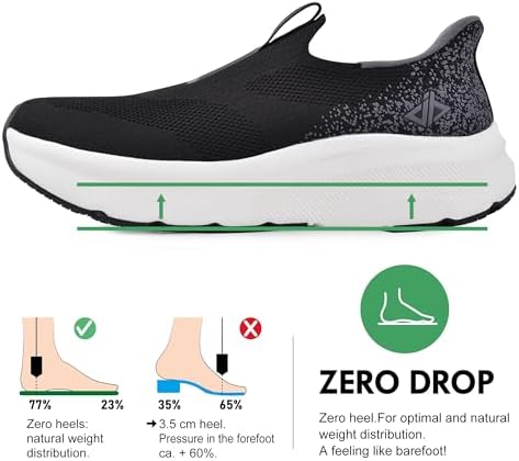 JACKSHIBO Mens Slip in Free up Hands Shoes Wide Toe Box Arch Support Orthopedic Walking Sneakers Cushioned Thick Zero Drop Sole Metatarsal Pads - Image 6
