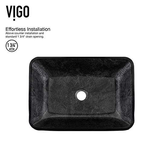 Vigo Vgt1438 18.13" L -13.0" W -10.25" H Glass Rectangular Vessel Bathroom Sink In Onyx Gray With Lexington Faucet And Pop-Up Drain In Brushed Nickel #TOP5