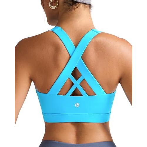 RUNNING GIRL Sports Bra for Women, Criss-Cross Back Padded Strappy Sports Bras Medium Support Yoga Bra with Removable Cups X-Small A-brilliant Blue