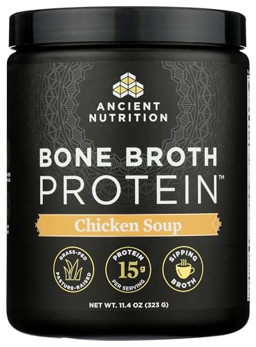 Image of Ancient Nutrition Bone Broth Protein Powder, Chicken Soup, Grass-Fed Chicken and Beef Bone Broth Powder, 15g Protein Per Serving, Supports a Healthy Gut, 15 Servings