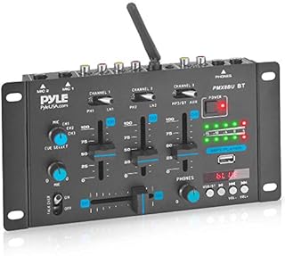 Wireless DJ Audio Mixer - 3 Channel Bluetooth Compatible DJ Controller Sound Mixer, Mic-Talkover, USB Reader, Dual RCA Phono/Line In, Microphone Input, Headphone Jack - Pyle PMX8BU