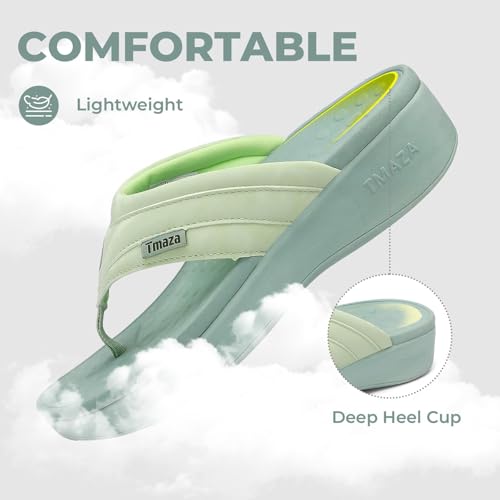 Image of Womens Platform Arch Support Flip Flops | Summer Wedge orthotic Slide Sandals footbed Thong Sandals for Pool Beach