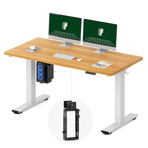 Image of FLEXISPOT EN2 55''x28'' Electric Standing Desk with PC Stand Bundle, 1 inch Whole-Piece Desktop, Easy-to-Install Hanging Design PC Mount, Bundle for Home Office, Game & Small Spaces, Maple