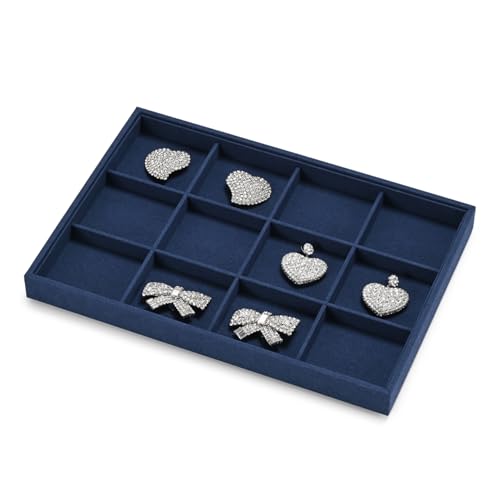 12 Grids Jewelry Tray Bracelet Tray Bangle Tray Microfiber Jewelry Display Tray Stackable Jewelry Trays for Bracelet Bangle Holder Watch Earring Brooches Display Tray (Blue)