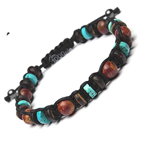 Bracelet Shambala homme en perles jaspe Picasso et bois de cocotier