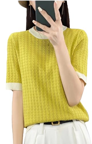 Summer Women Short-Sleeved O-Neck Cable Knitted T-Shirt Women Loose All-Match Half-Sleeved Top