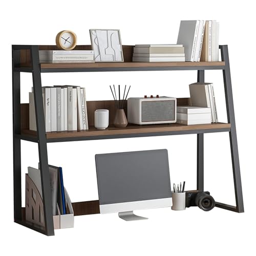 FPIGSHS Ladder Bookcase for Computer Desktop, 2-Tier Multipurpose Countertop Hutch Bookshelf, Multi-Function Storage Display Shelf Organizer Rack for Home Dorm Office Supplies (75CM)