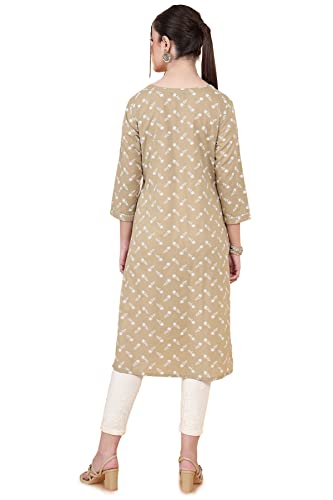 Image of Soch Women Beige Cotton Round Neck Printed Kurta