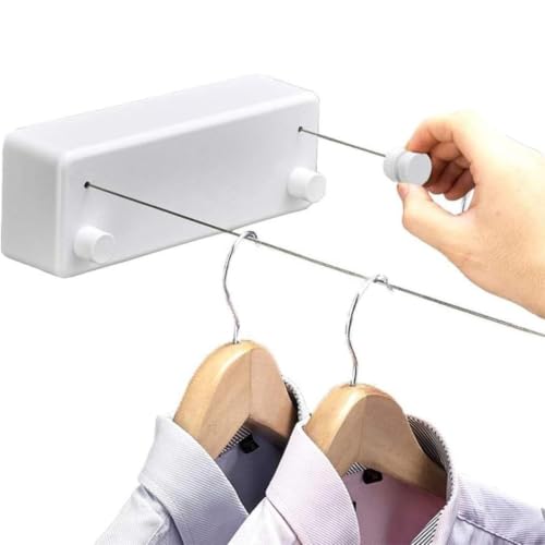Image of Retractable Heavy Duty Double Clothesline for Drying Clothes Indoor Outdoor | Dual 13.8 ft Stainless Steel Ropes | Wall Mounted or No-Drill Laundry Drying Rack for Balcony(Dual Liner White)