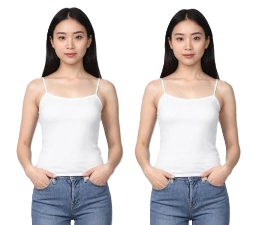 Girls & Women Cotton Camisole Inner Pack of 2 Round Neck Sleeveless Vest Daily Tank Top-image-42