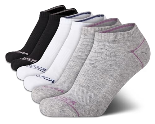 Image of Nautica Womens No Show Socks Moisture Wicking Athletic Low Cut Socks 6 Pack | Moisture Wicking Dri-Motion Fabric, Cushioned Key Areas, Banded Arch Support, No Show Low Cut, Shoe Size 4-10