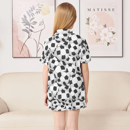 ALAZA Football Ball Soccer White Satin Pajamas Set Short Sleeve Button Down Sleepwear Summer Pjs 2 Piece4