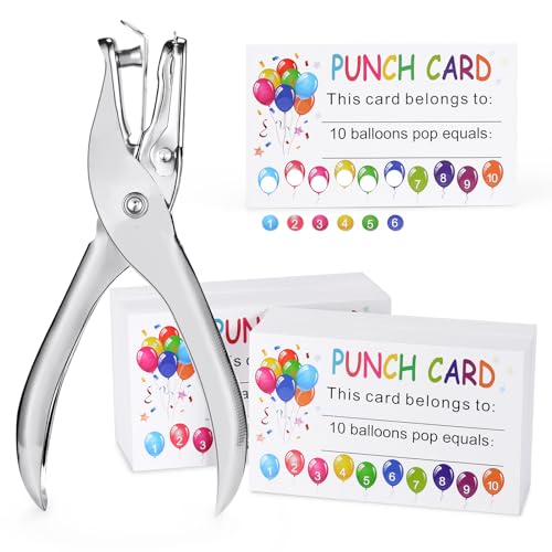 Image of ONEDONE Punch Card 200 PCS Punch Cards for Classroom Incentive Awards Punch Cards for Kids Students Teachers Home Classroom School Business Loyalty Card - 3.5 inch x 2 inch Balloons